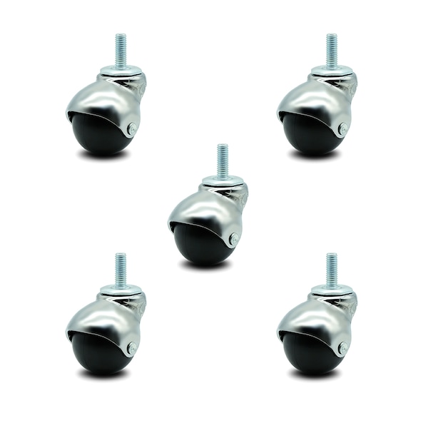 2 Inch Bright Chrome Hooded 3/8 Inch Threaded Stem Ball Casters SCC, 5PK